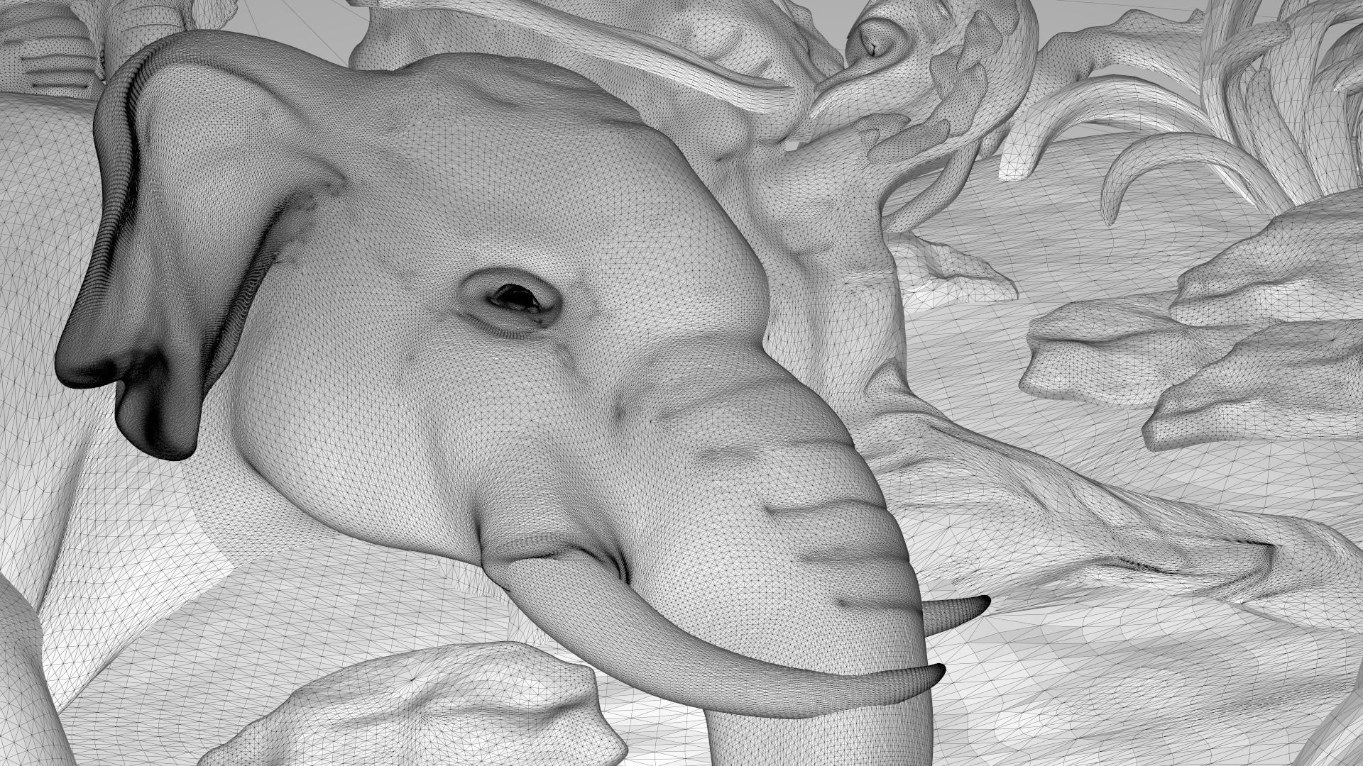 Elephants family Bas relief for CNC 3D print model_6