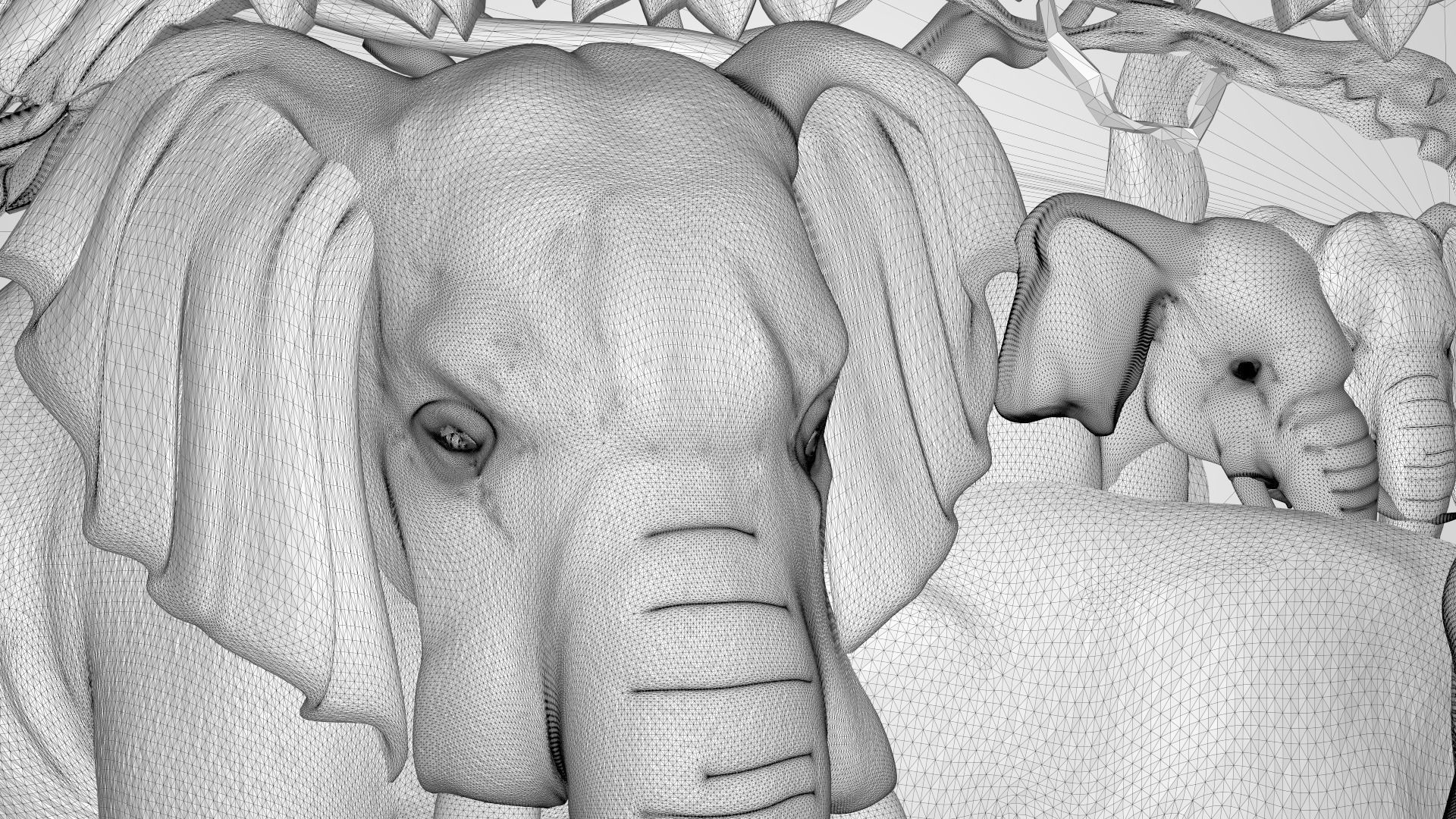 Elephants family Bas relief for CNC 3D print model_4