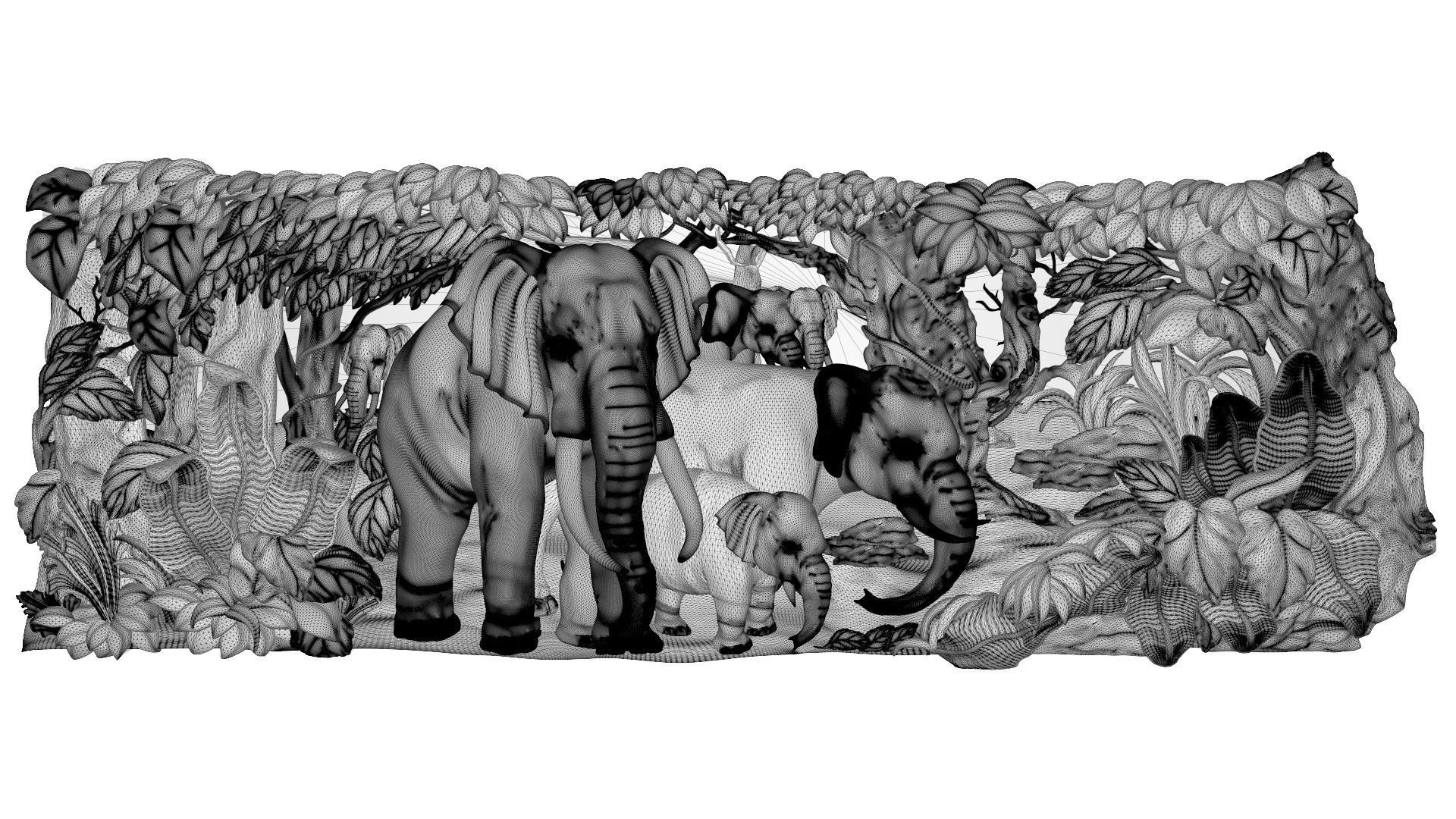 Elephants family Bas relief for CNC 3D print model_2