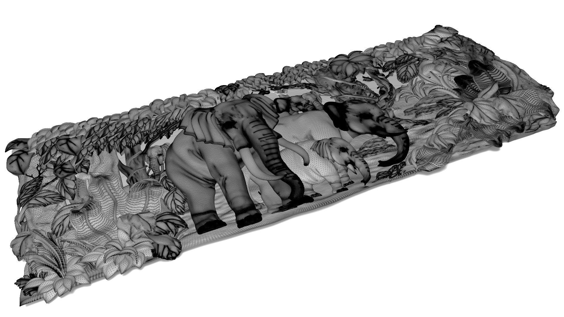 Elephants family Bas relief for CNC 3D print model_3