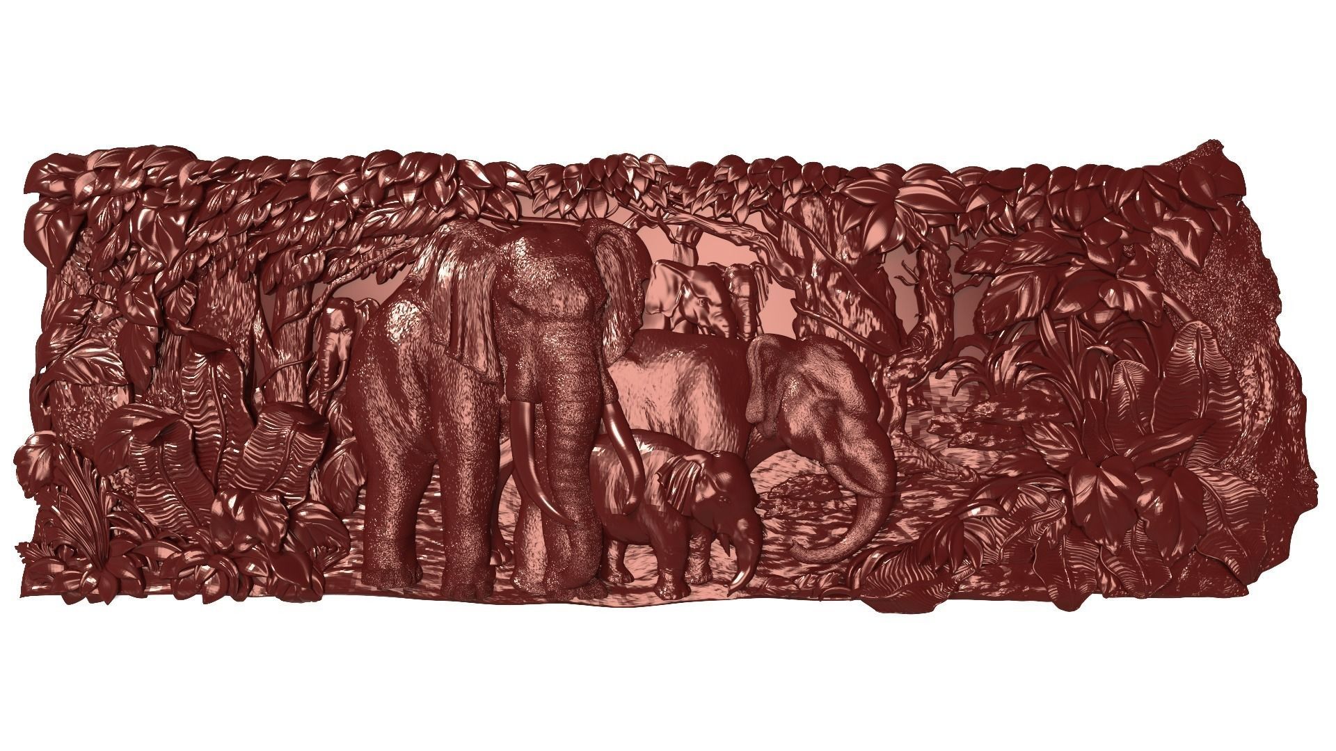 Elephants family Bas relief for CNC 3D print model_0