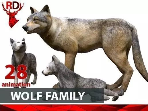 WOLF FAMILY short Low-poly 3D model_0