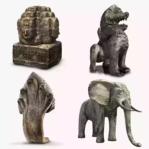 Angkor Hindu statues pack collection Low-poly 3D model