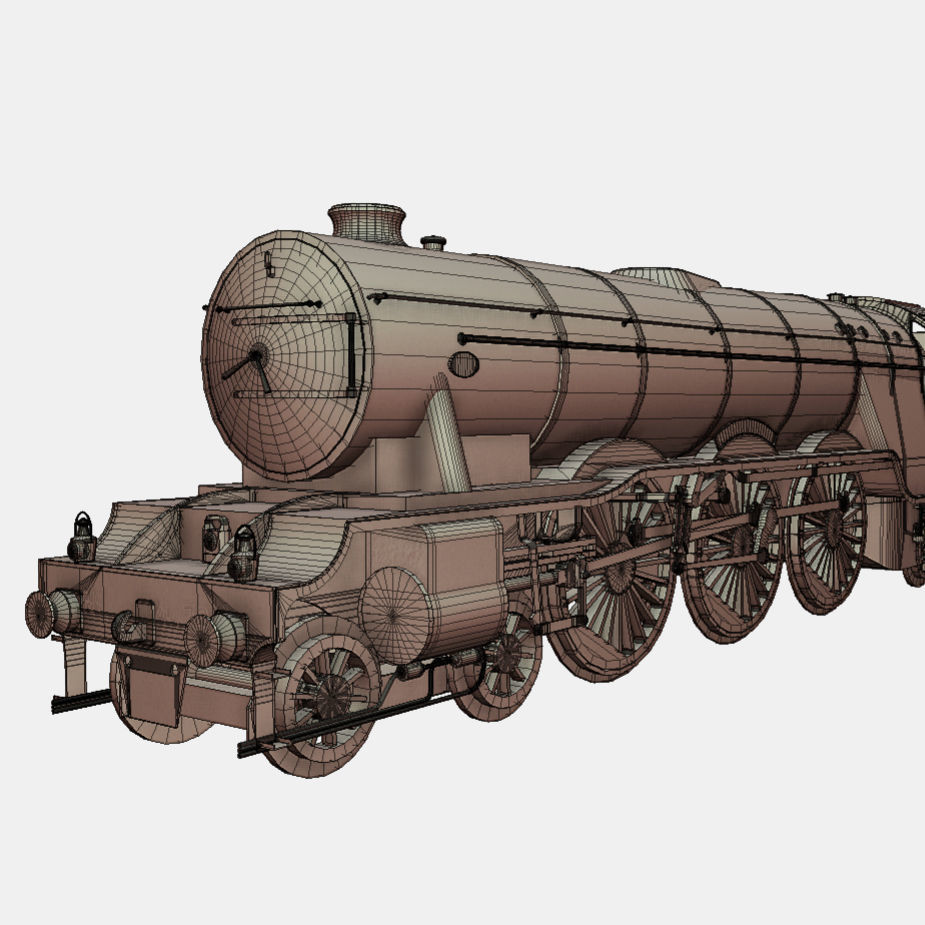 Animated Flying Scotsman Steam Train Low-poly 3D model_10