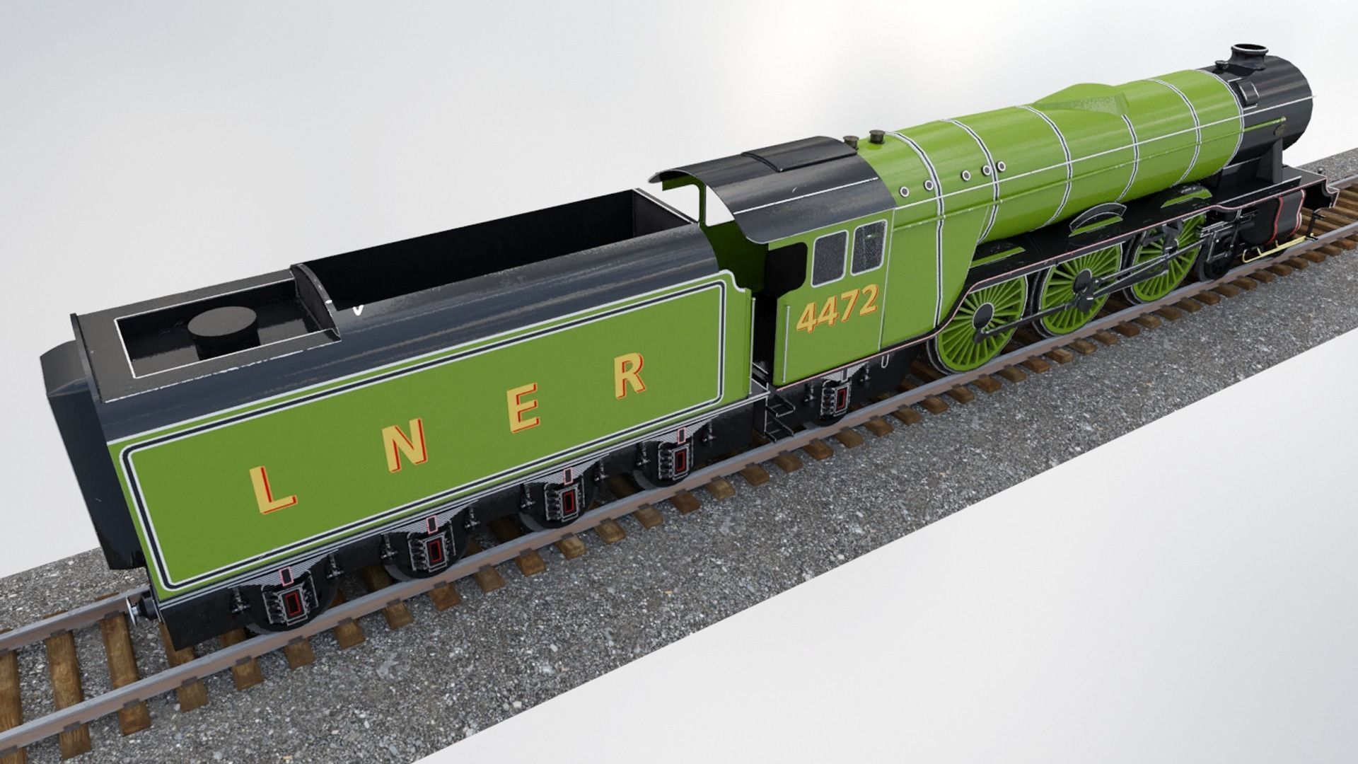Animated Flying Scotsman Steam Train Low-poly 3D model_3