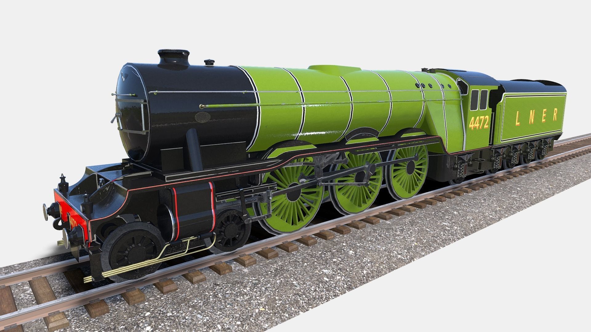 Animated Flying Scotsman Steam Train Low-poly 3D model_6