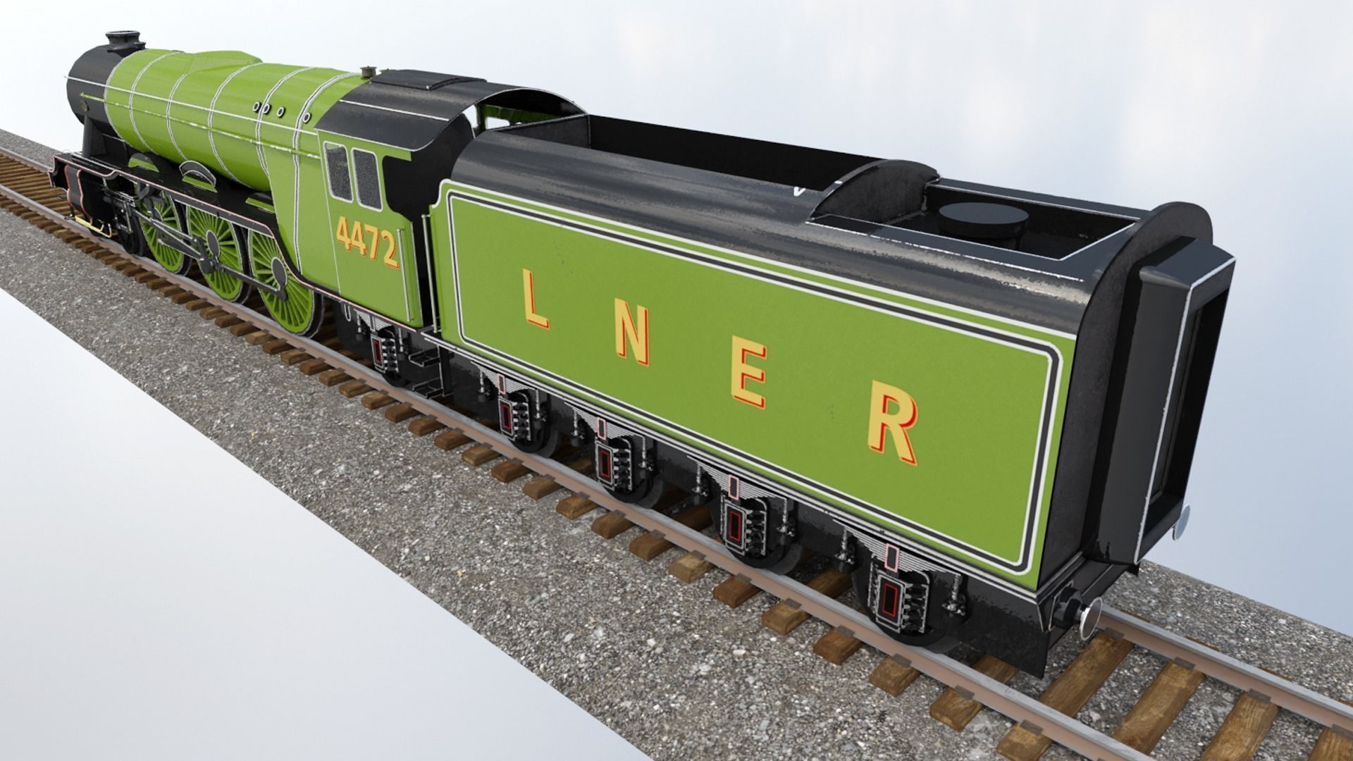 Animated Flying Scotsman Steam Train Low-poly 3D model_1