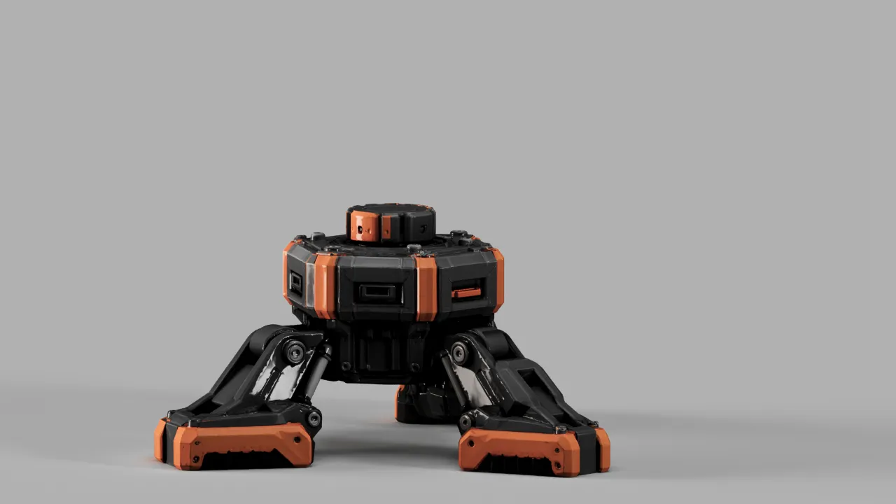 Compacted Meme Compact Sci-Fi Tripod Robot with Orange Foot Pads S00863 3D model ...