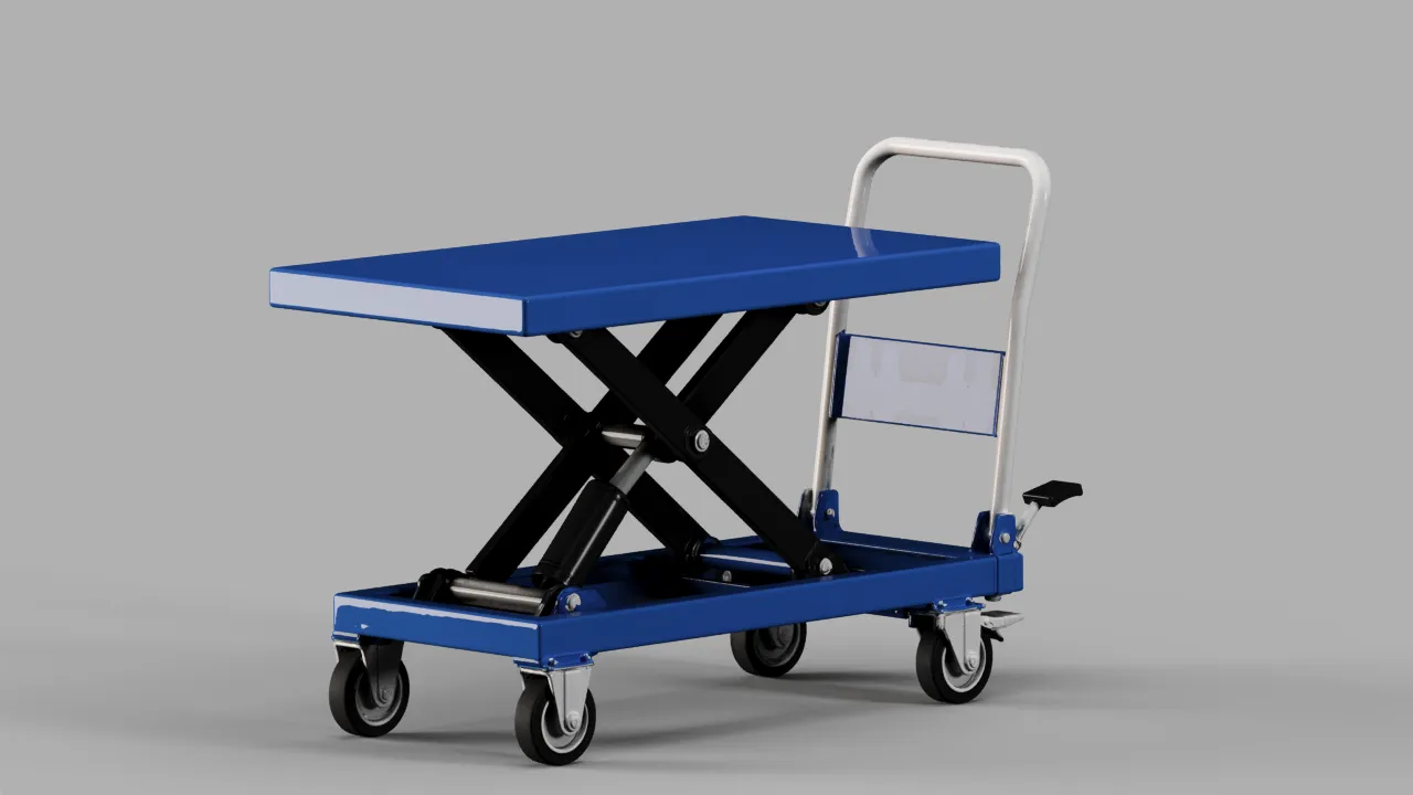 Blue Hydraulic Scissor Lift Table on Castor Wheels S00852 3D model ...