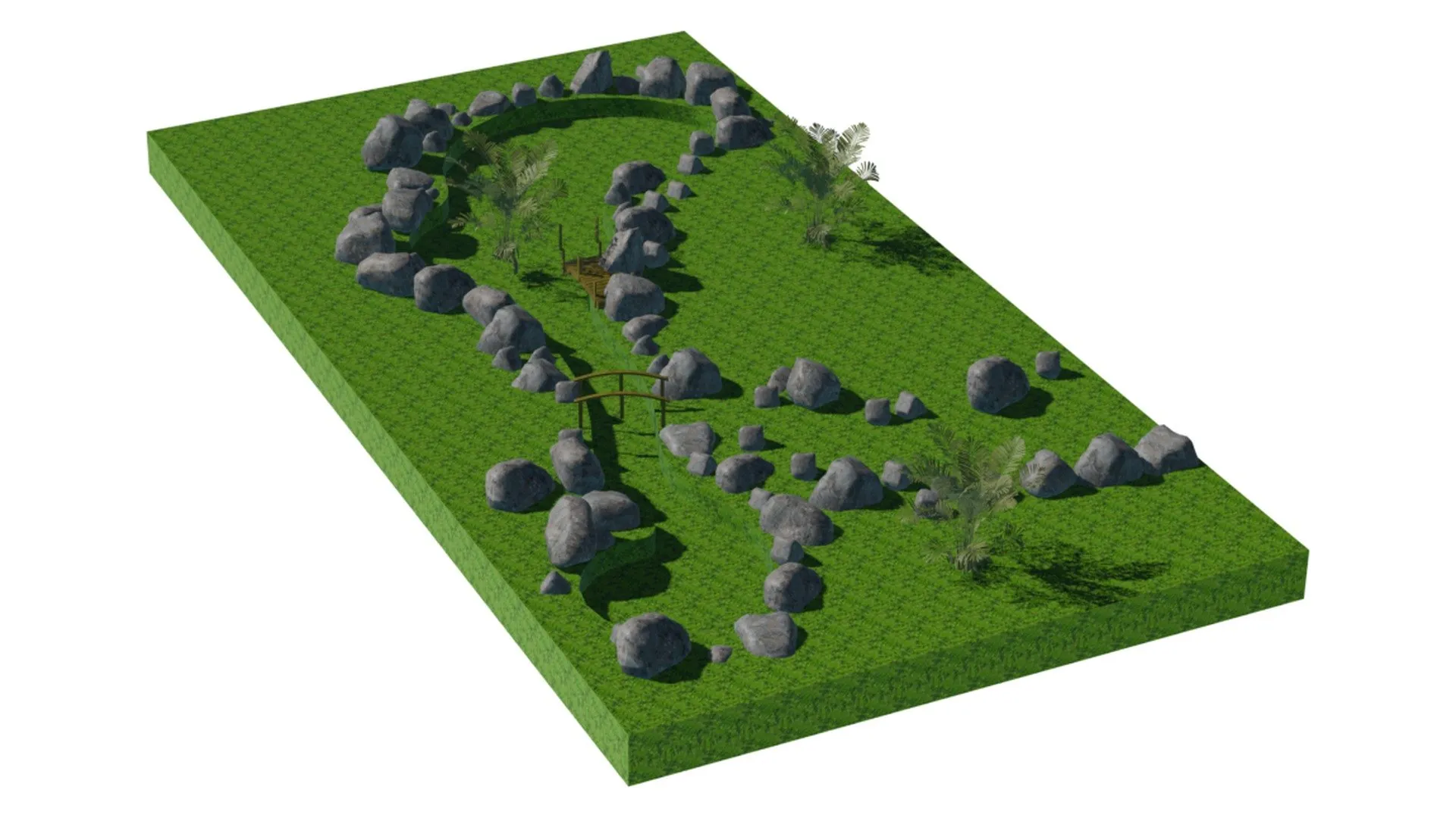 Flat Bridge Model Small Garden Bridge With Rockery Stone 3D Model 3D model | CGTrader