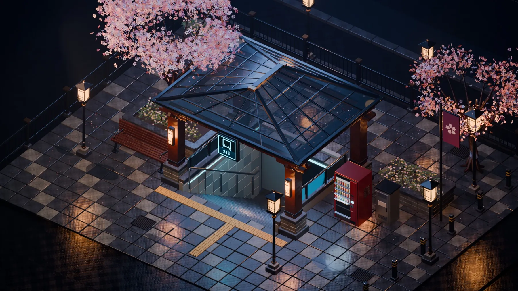 Sakura Station and Shrine - Modular Environment Kit 3D model