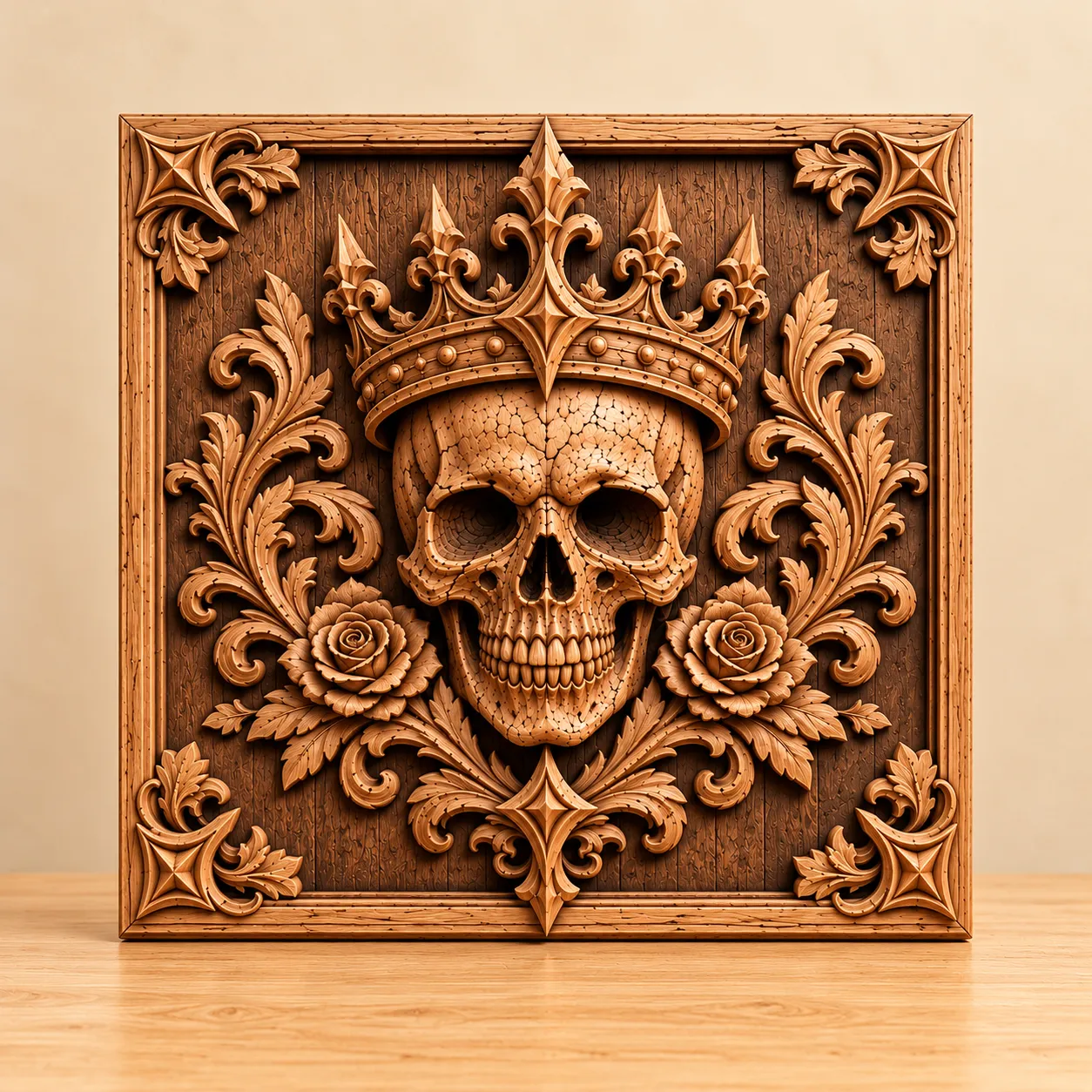 Gothic Crowned Skull CNC Bas Relief STL Royal Skull Wood Art 3D model ...