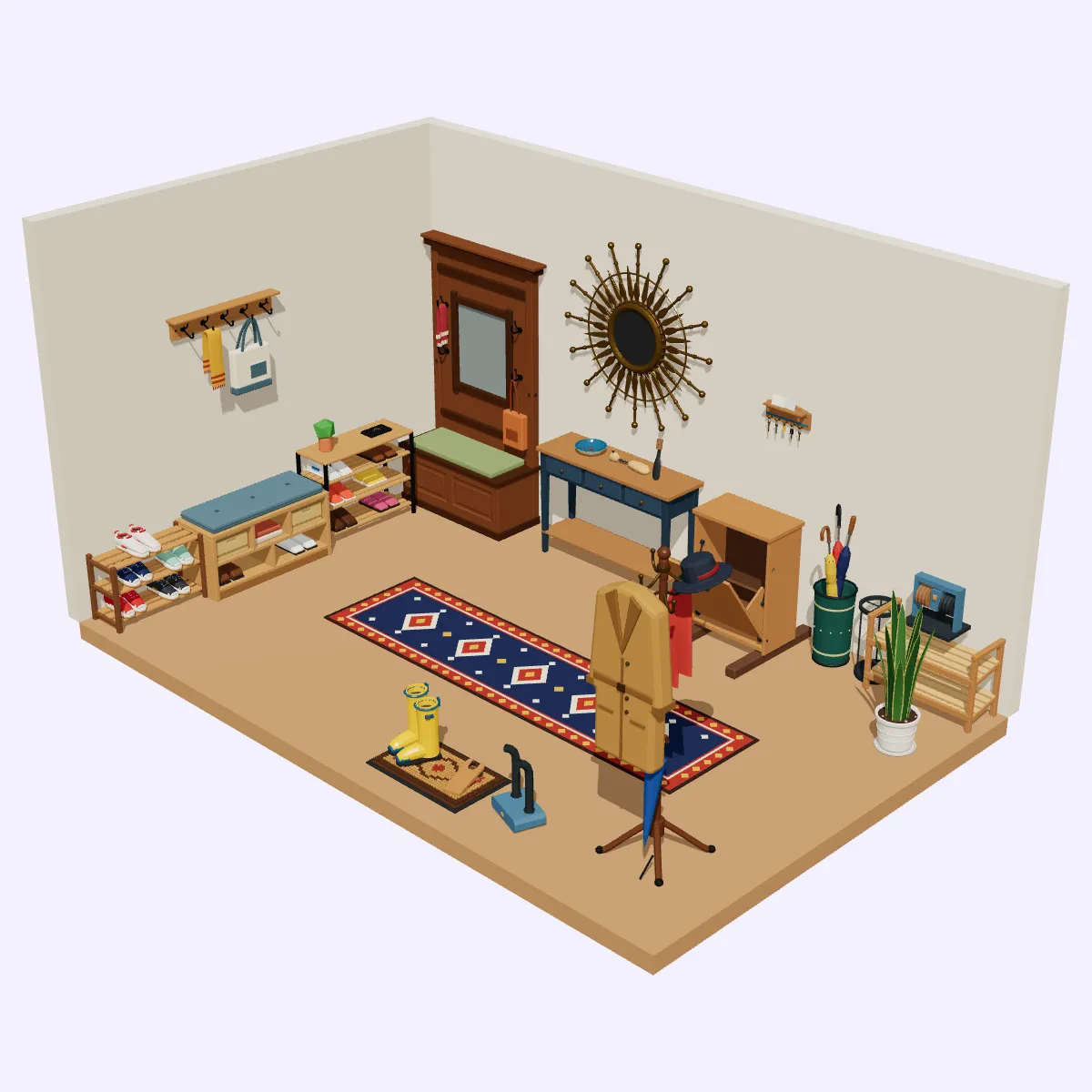 Low Poly Model Build 3D model Low Poly Entryway Set - 23 Assets VR / AR / low-poly | CGTrader