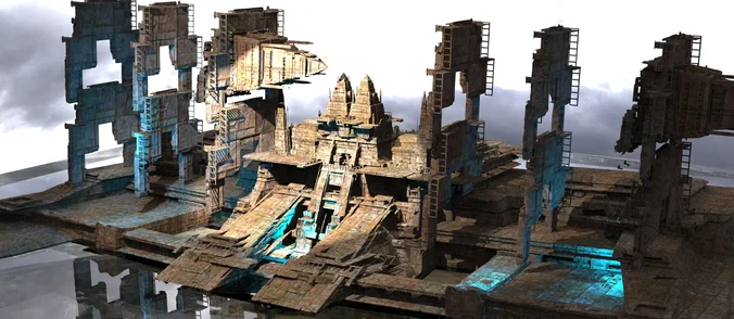 3D model Sci fi Techno gate pyramids archway massive 6 VR / AR / low ...