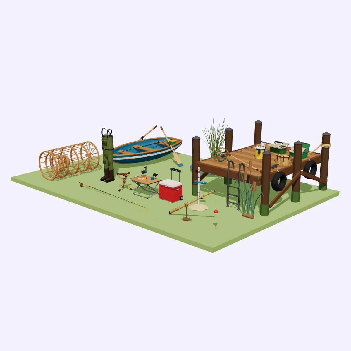3D model Low Poly Fishing Trip Set - 23 Assets VR / AR / low-poly ...