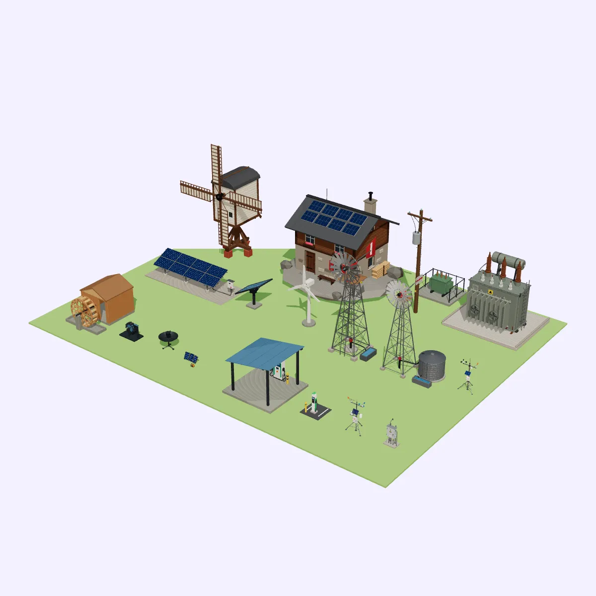 3D model Low Poly Renewable Energy Set - 20 Assets VR / AR / low-poly ...