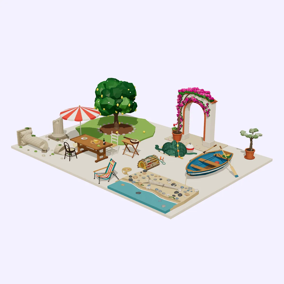 3D model Low Poly Greek Island Set - 22 Assets VR / AR / low-poly ...