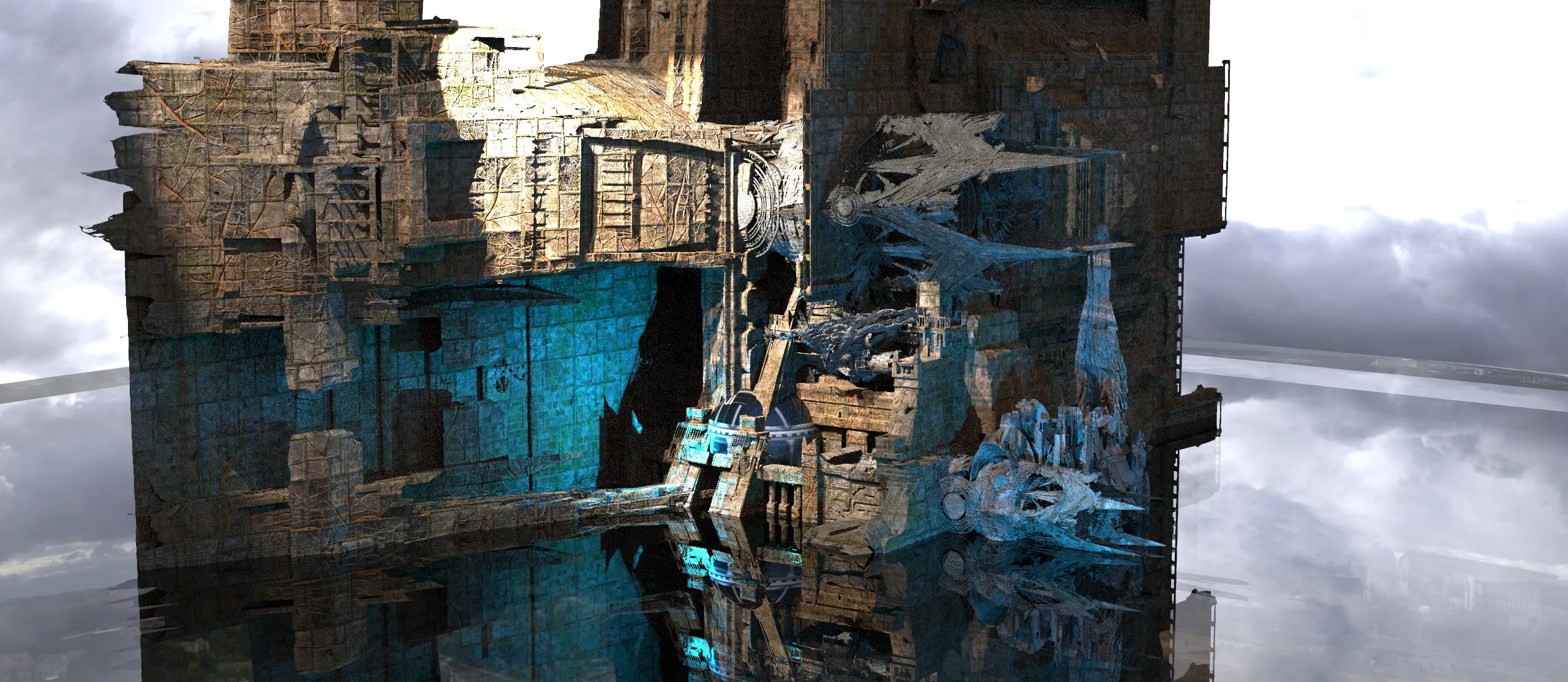 Sci fi Techno gate pyramids archway massive airship 2 3D model | CGTrader