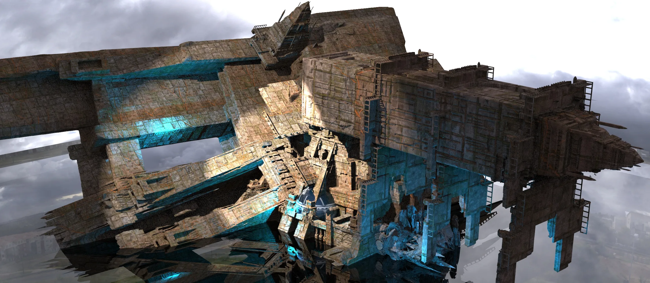 Sci fi Techno gate pyramids archway massive airship 4 3D model | CGTrader