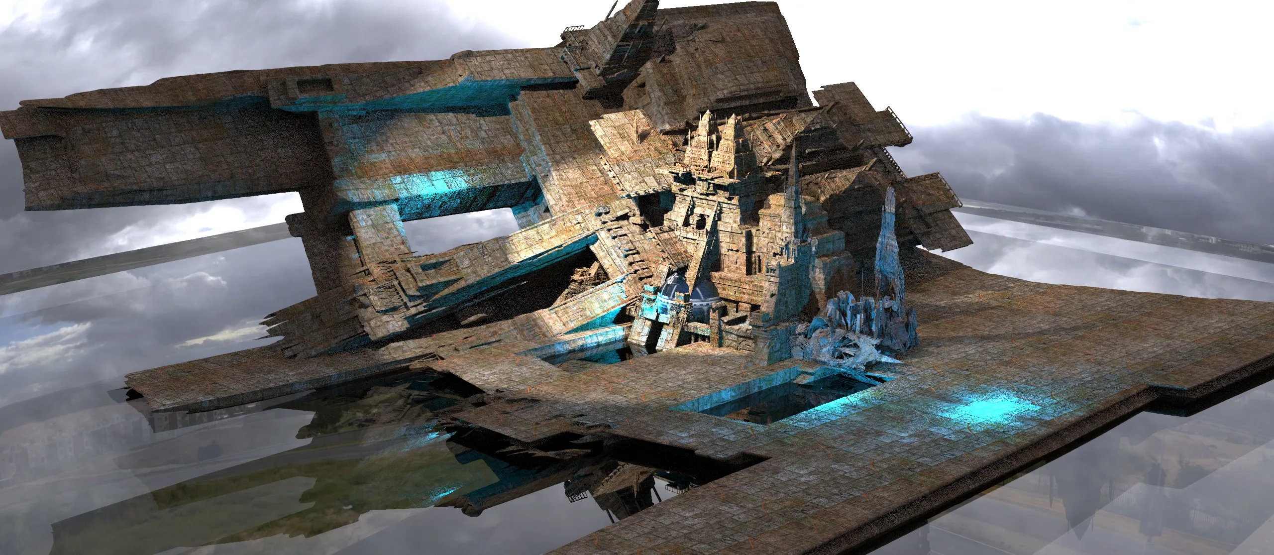 Sci fi Techno gate pyramids archway massive airship arena 3D model ...