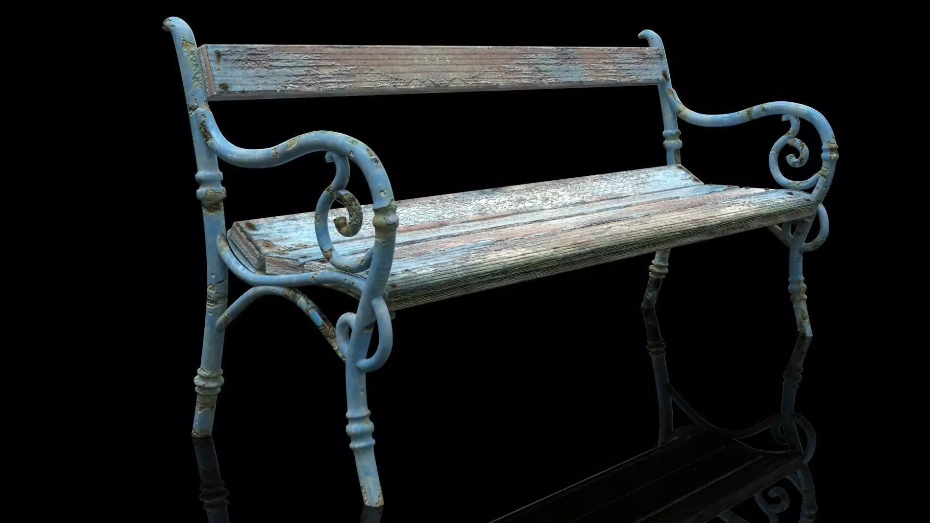 Realistic Old Textured Bench 3D model_0
