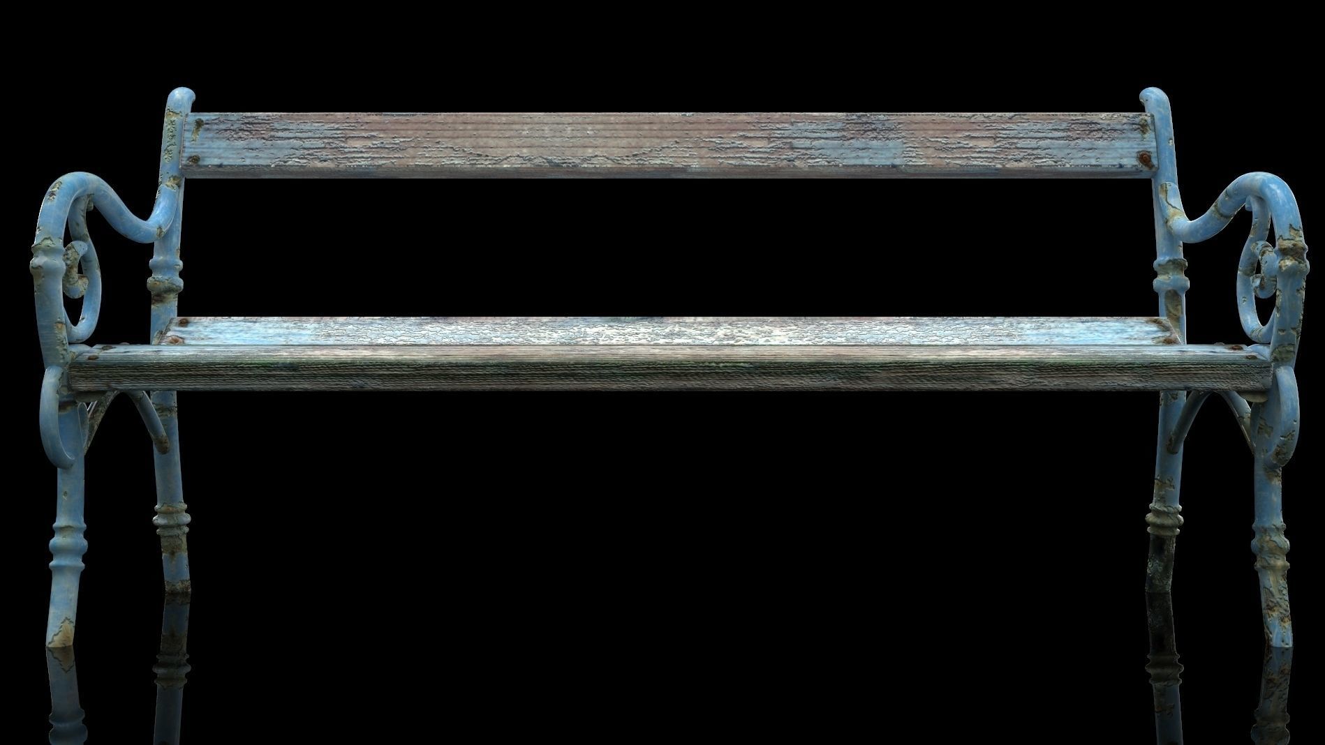 Realistic Old Textured Bench 3D model_4