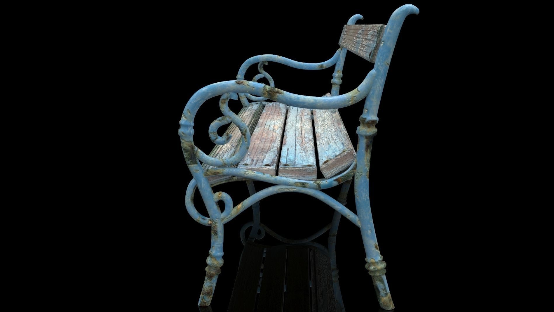 Realistic Old Textured Bench 3D model_2