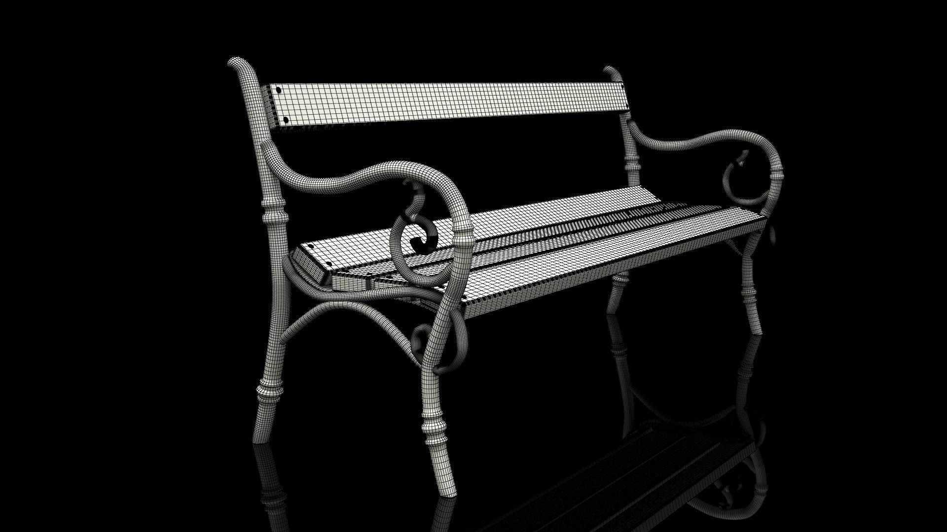 Realistic Old Textured Bench 3D model_6
