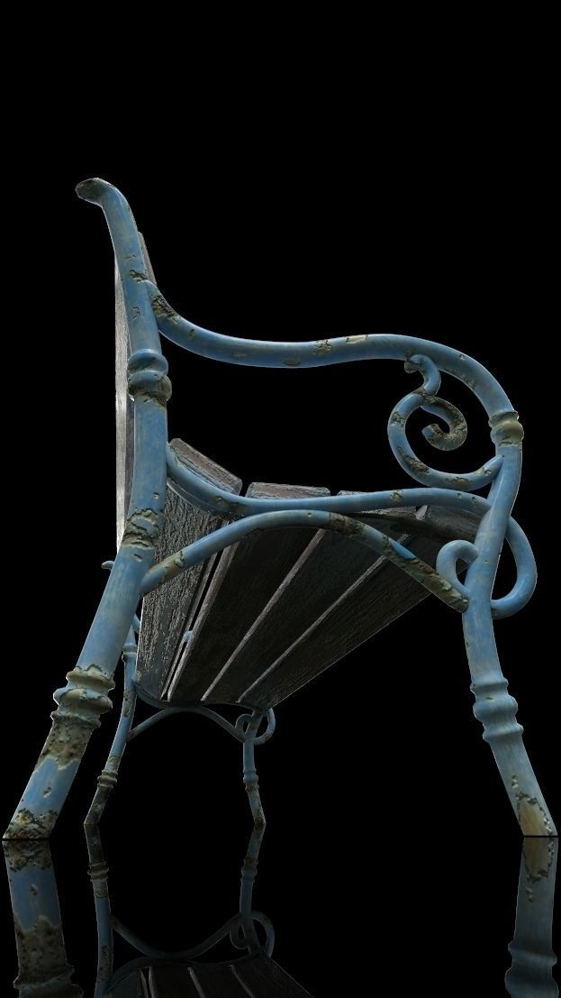 Realistic Old Textured Bench 3D model_5