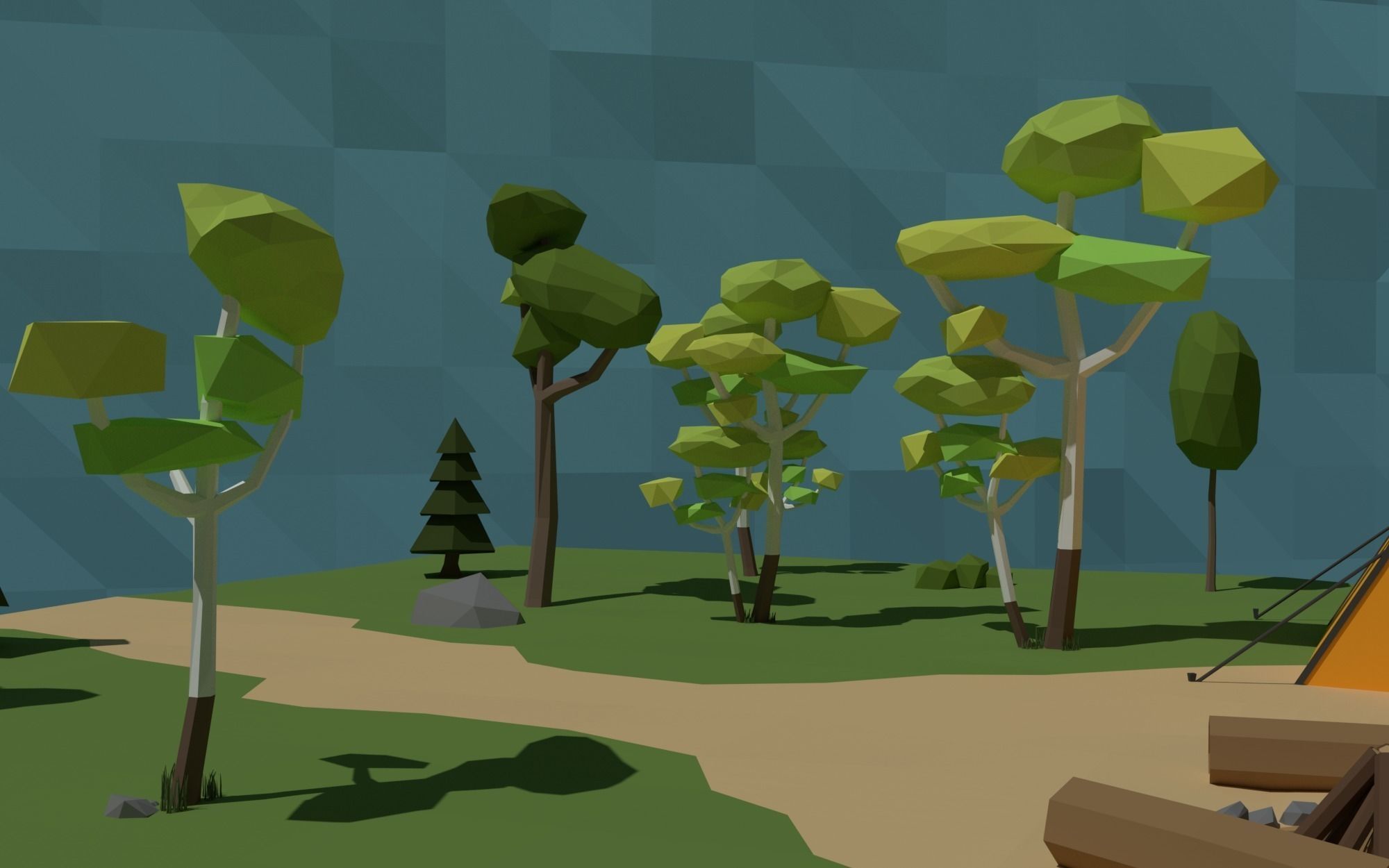 LowPoly Scene Camping in the Woods Low-poly 3D model_4