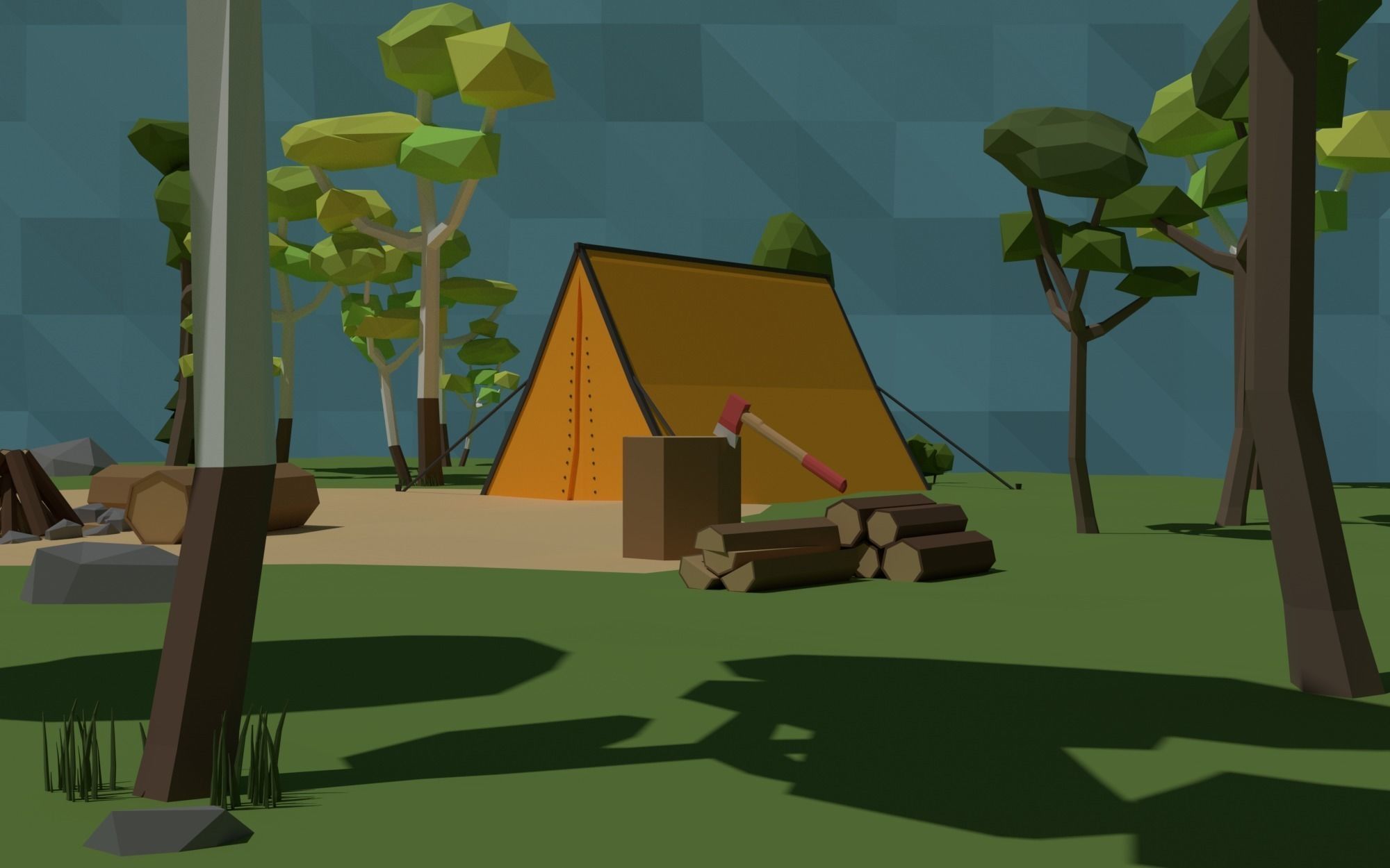 LowPoly Scene Camping in the Woods Low-poly 3D model_3
