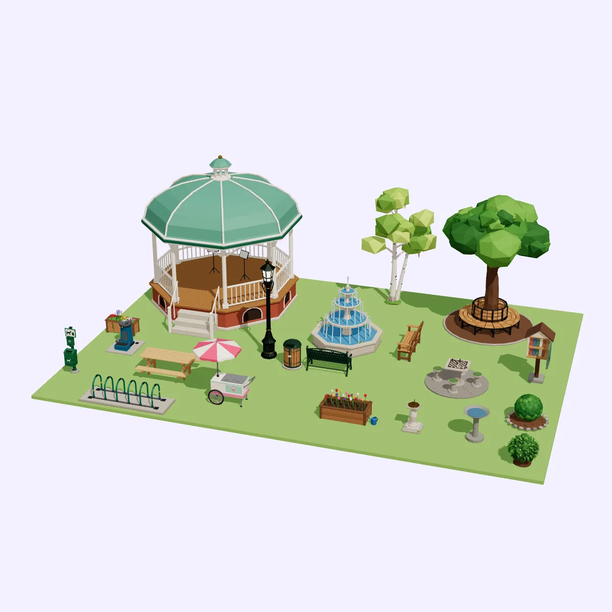 Sun Dial Math Project 3D model Low Poly City Park Set - 21 Assets VR / AR / low-poly | CGTrader