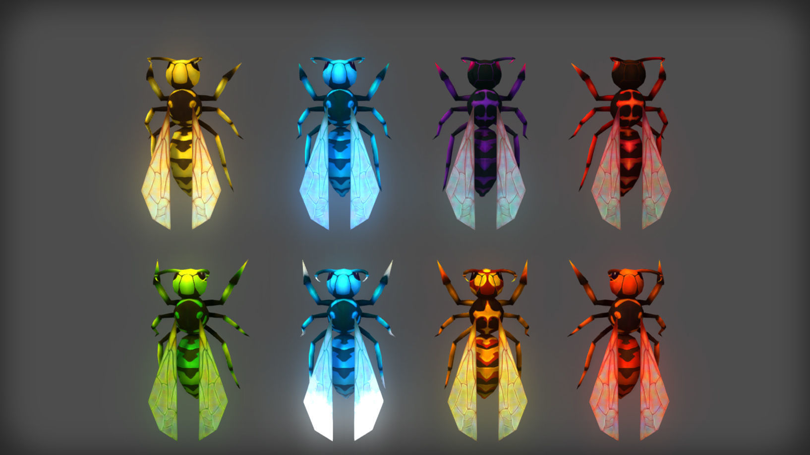 Animated Wasps Pack Low-poly 3D model_10