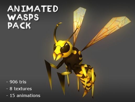 Animated Wasps Pack Low-poly 3D model_0