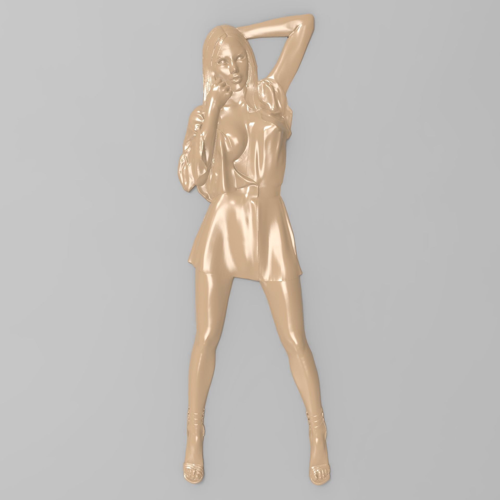 Pretty girl Bas relief 3D print model_0