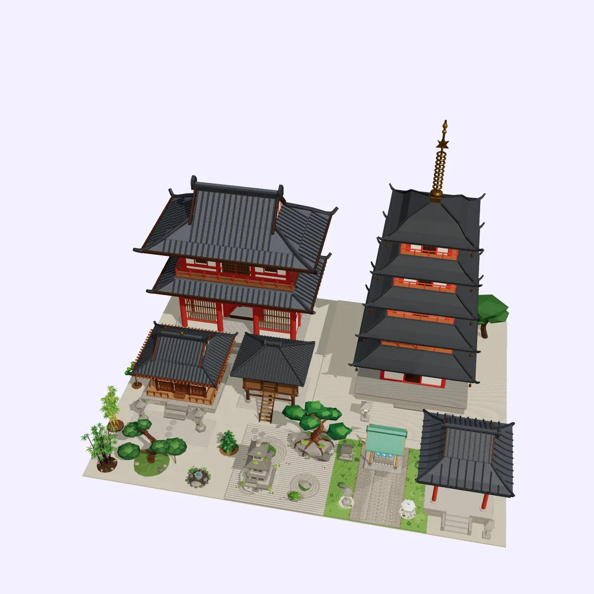 3D model Low Poly Japanese Temple Precinct Set - 20 Assets VR / AR ...