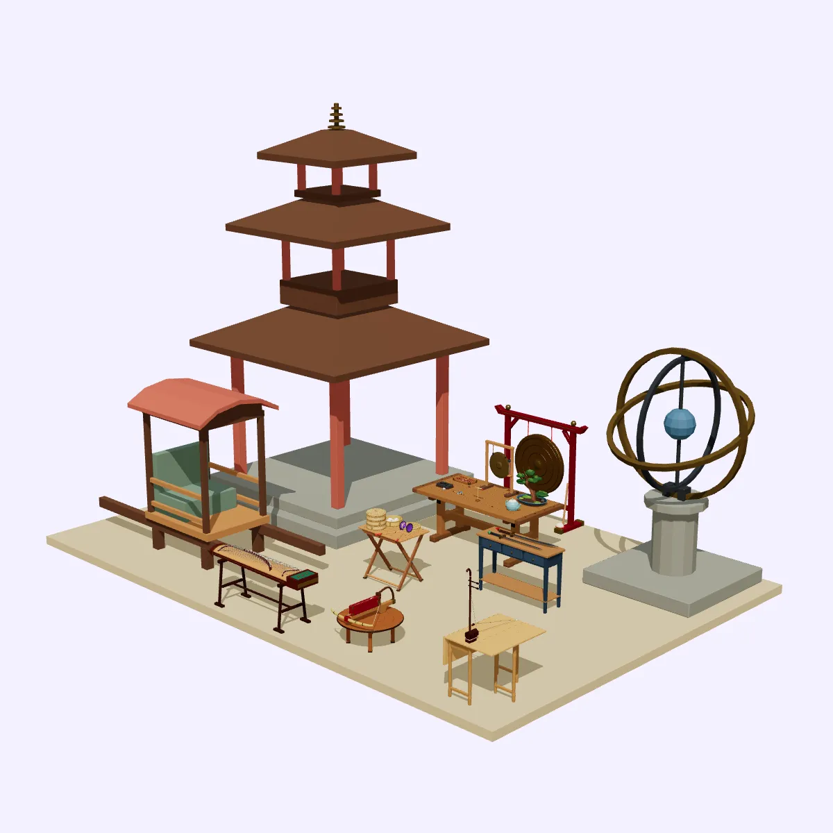 3D model Low Poly Ancient China Set - 24 Assets VR / AR / low-poly ...
