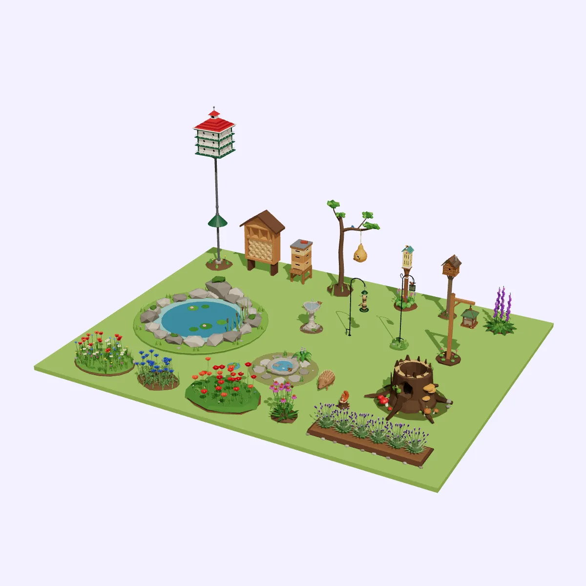 3D model Low Poly Wildlife Friendly Garden Set - 22 Assets VR / AR ...
