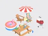 3D model Low Poly Backyard Pool Party Set - 23 Assets VR / AR / low ...