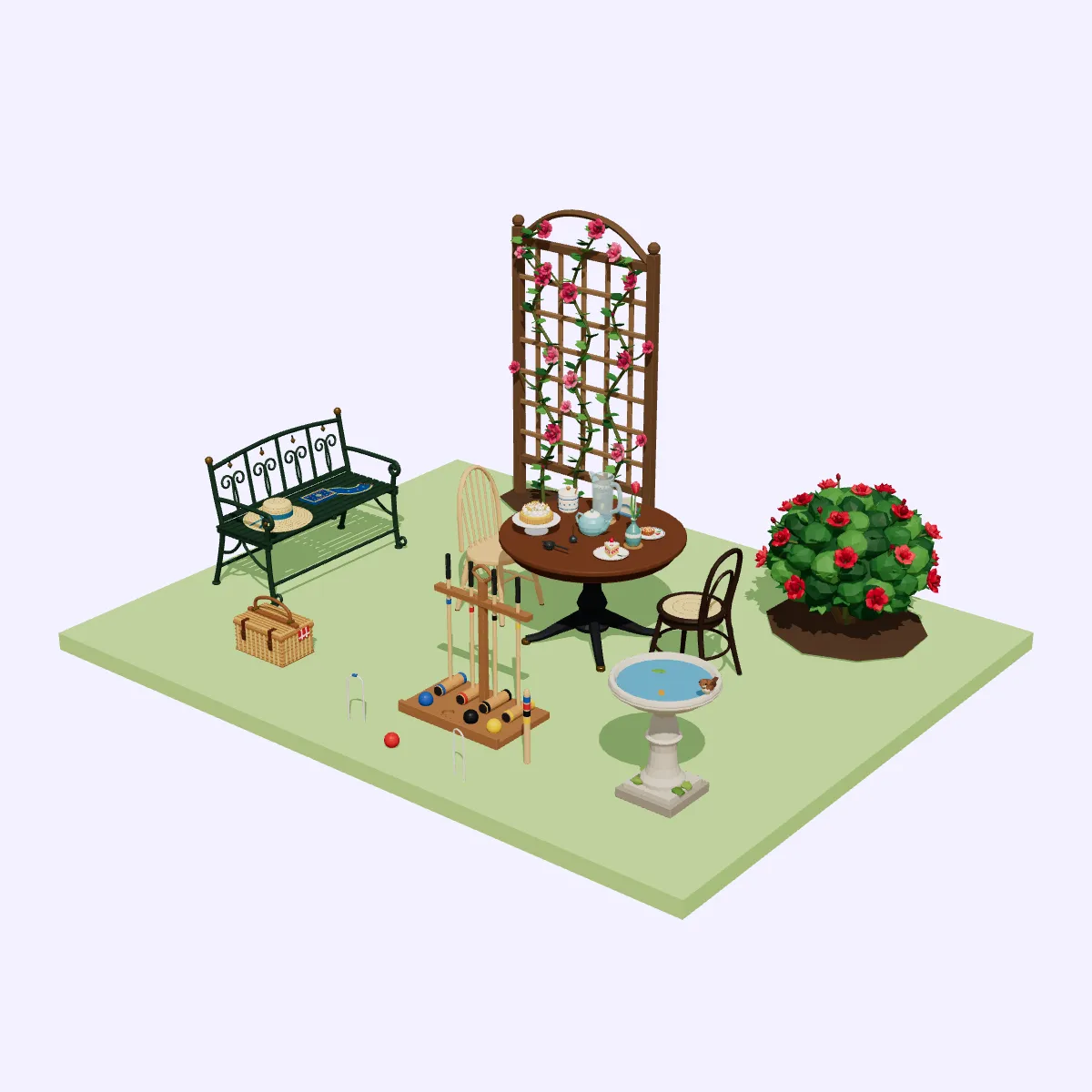 3D model Low Poly Garden Tea Party Set - 21 Assets VR / AR / low-poly ...