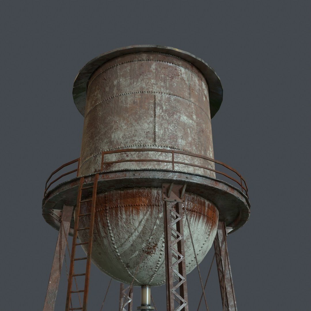 PBR Water Tower Low-poly 3D model_1