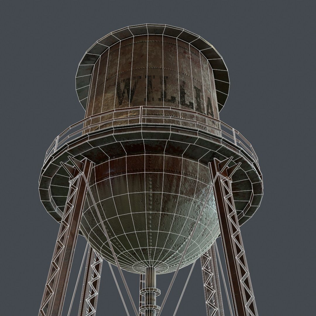 PBR Water Tower Low-poly 3D model_4