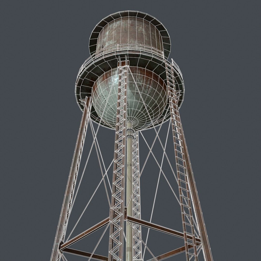 PBR Water Tower Low-poly 3D model_5