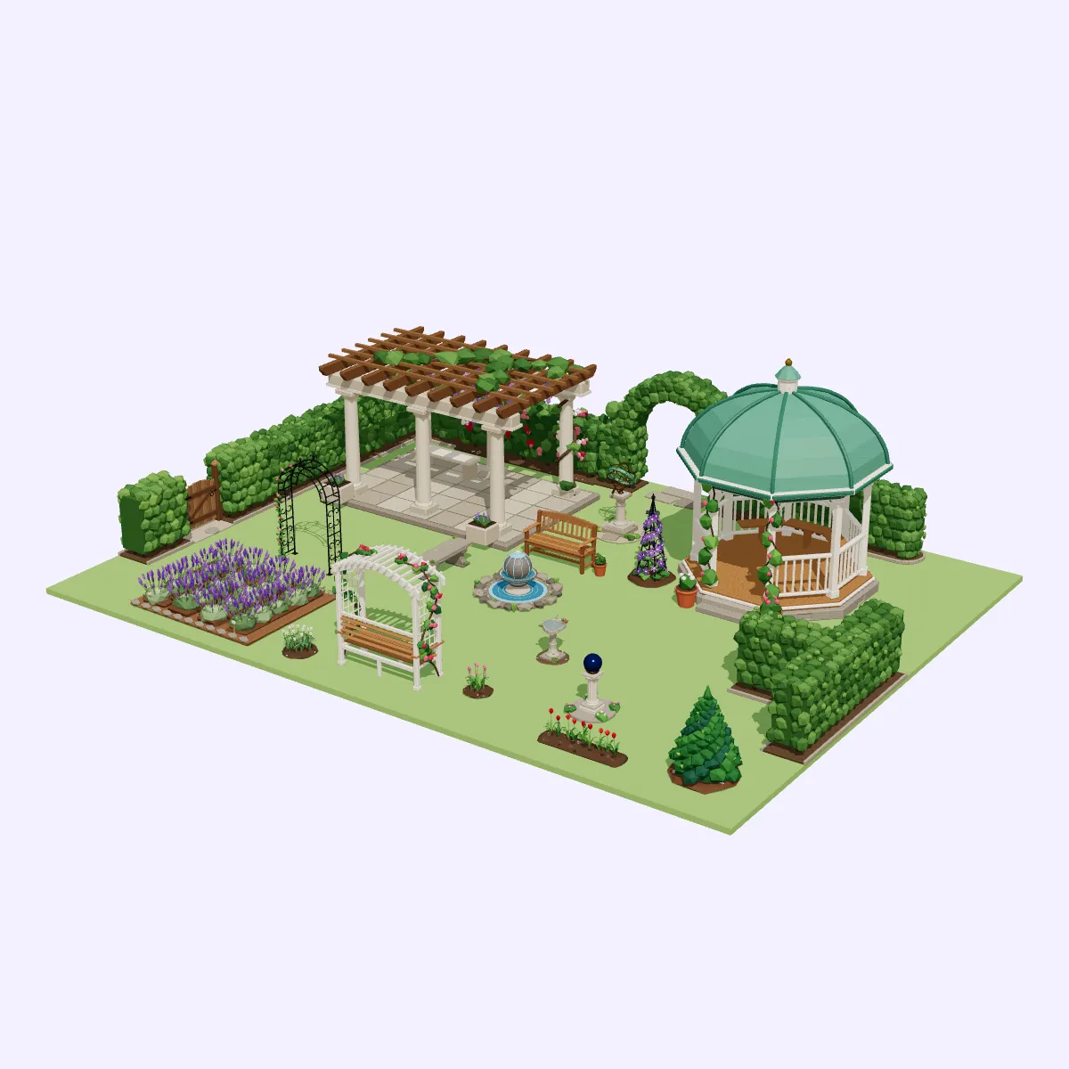 Sun Dial Math Project 3D model Low Poly Formal Hedge Garden Set - 23 Assets VR / AR / low ...
