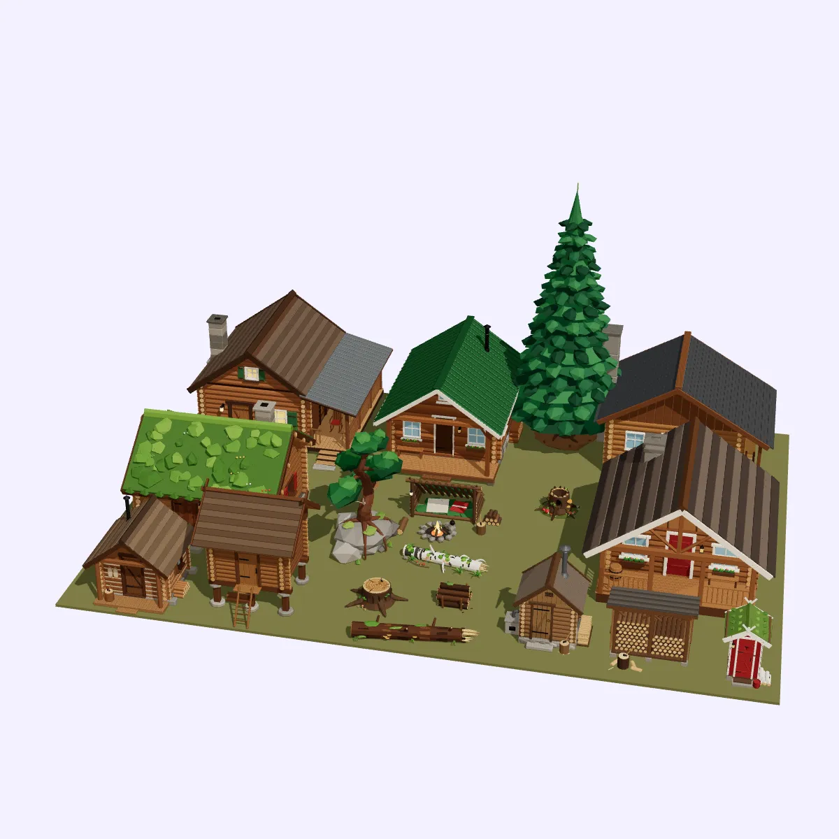 Low Poly Model Build 3D model Low Poly Log Cabin Hamlet Set - 20 Assets VR / AR / low-poly ...