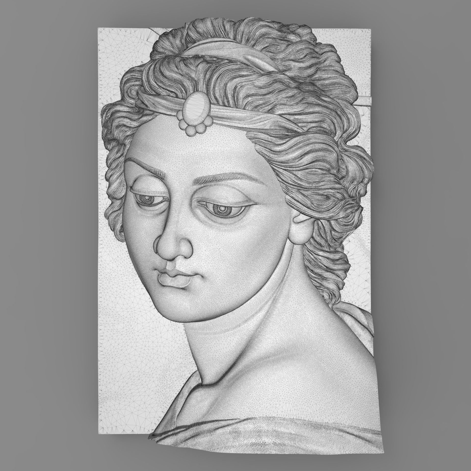 Beautiful lady face Bas relief for CNC Free 3D print model_6