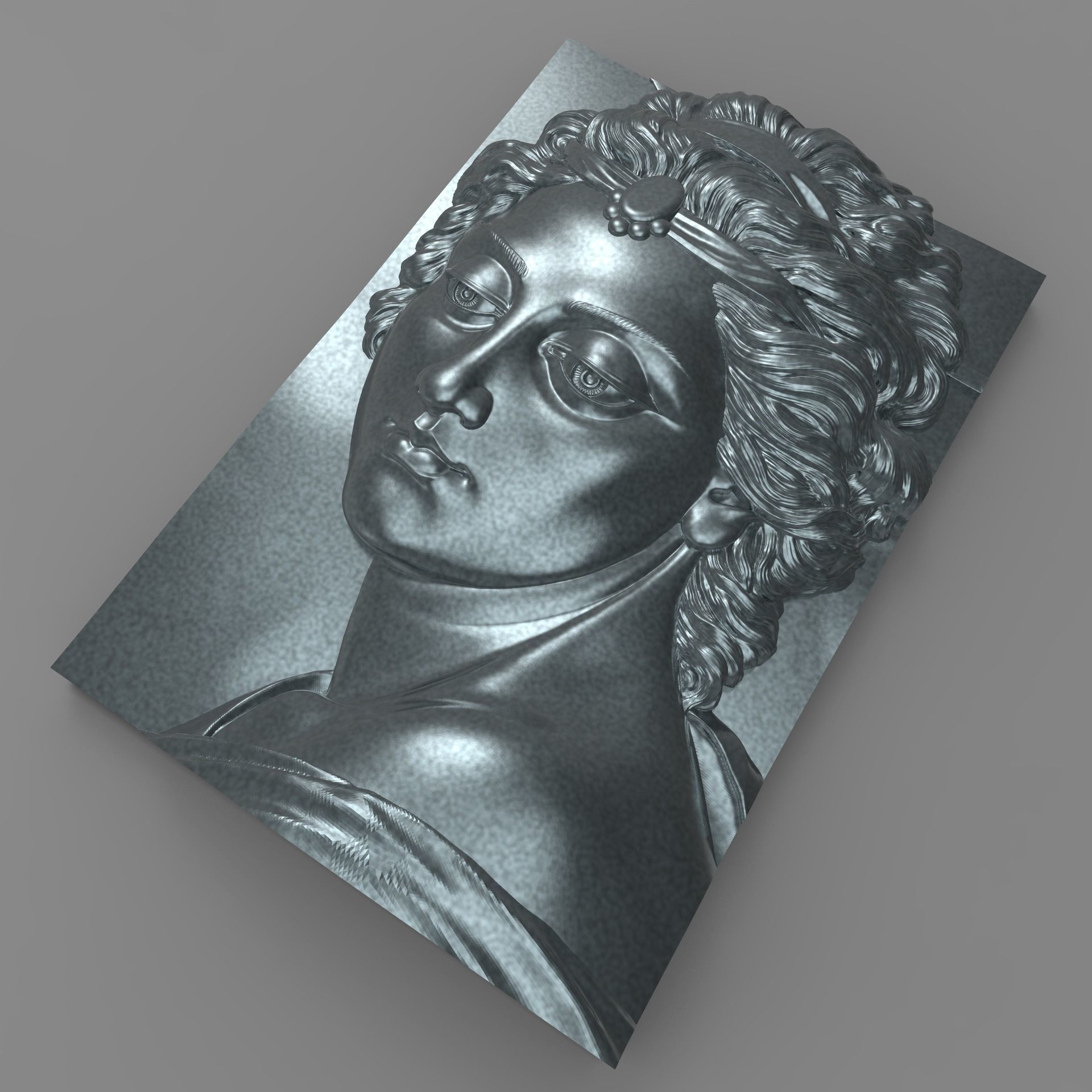 Beautiful lady face Bas relief for CNC Free 3D print model_1