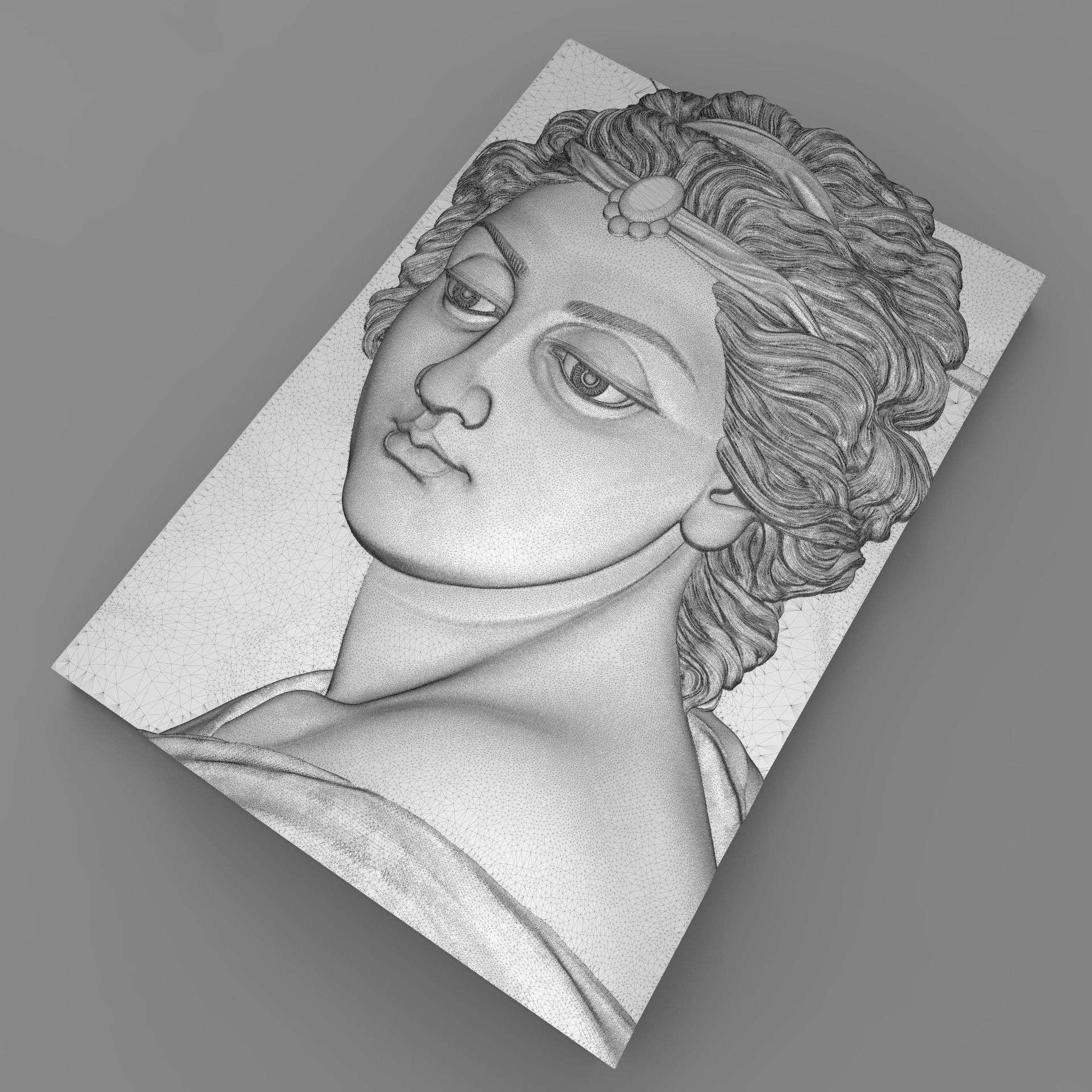 Beautiful lady face Bas relief for CNC Free 3D print model_9