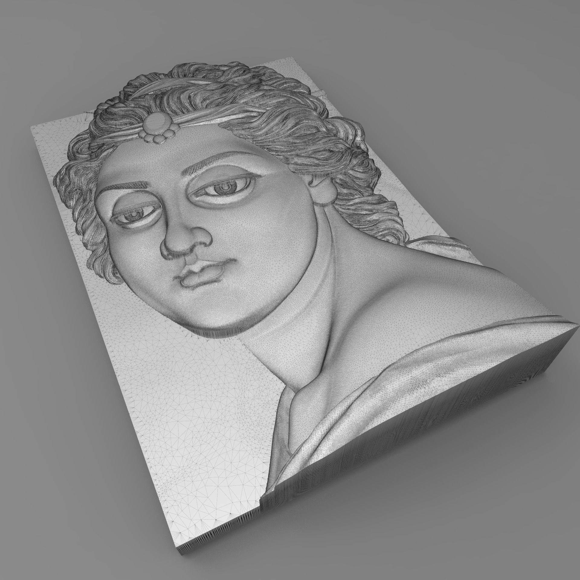 Beautiful lady face Bas relief for CNC Free 3D print model_5