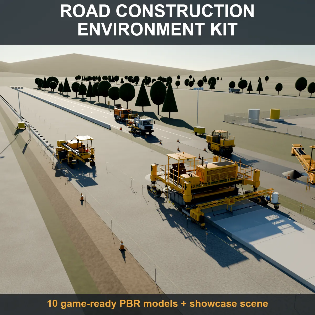 Low Poly Model Build 3D model Road Construction Kit - 10 Game Ready PBR Models and Scene VR ...